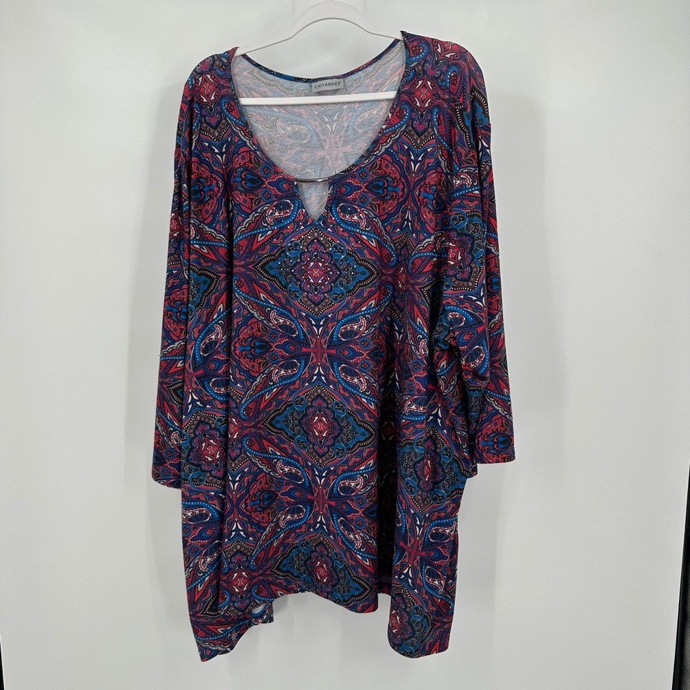 Catherines Womens Boho Paisley Medallion Tunic Top Size 4X Colorful Modest Artsy
